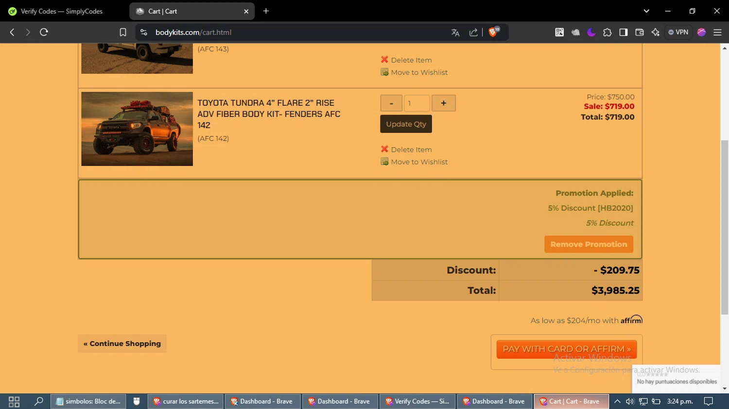 Body Kits checkout page showing Body Kits promo code box | Screenshot taken by SimplyCodes community member on Dec 13, 2024