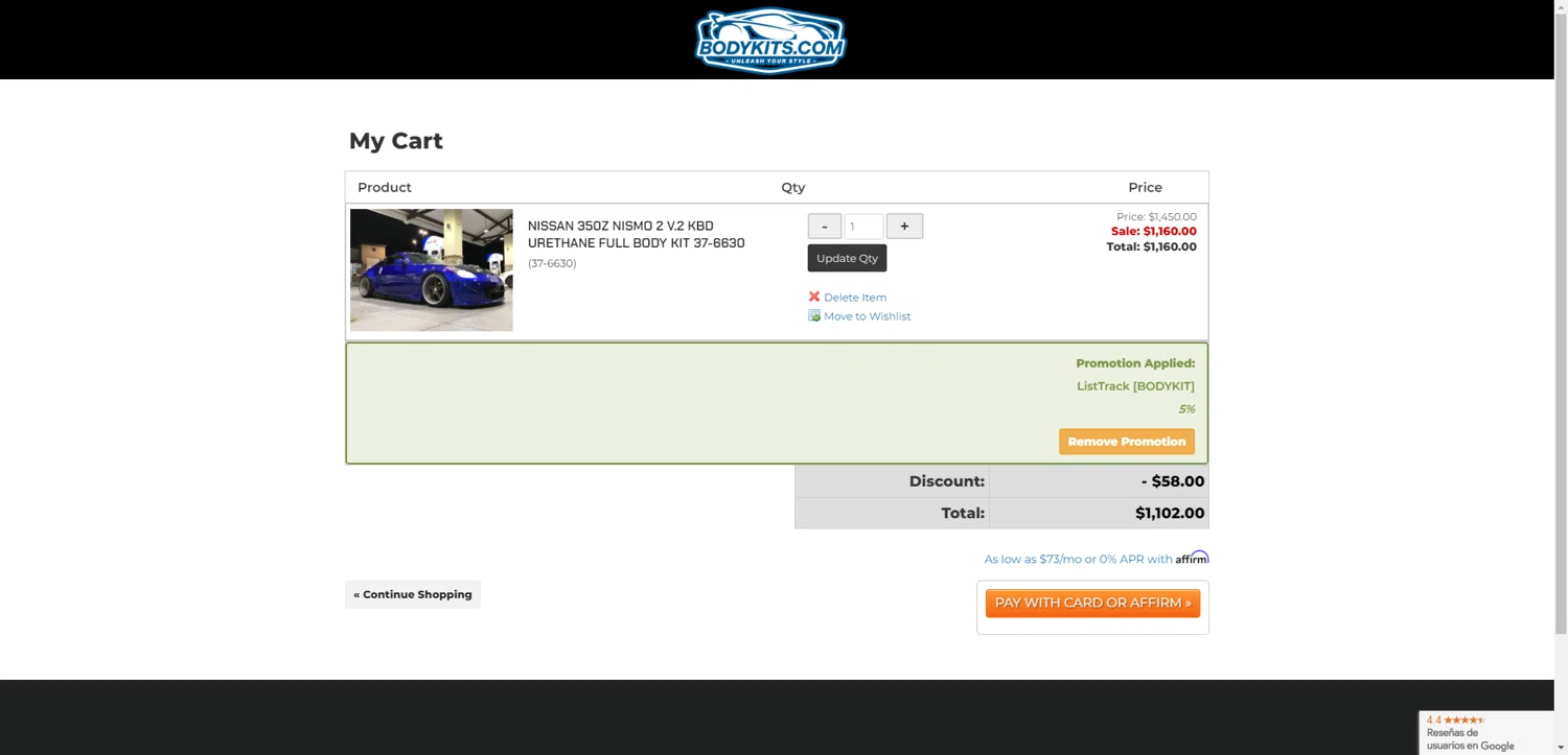 Body Kits promo code screenshot showing code bodykit applied at Body Kits checkout page. Uploaded by SimplyCodes community member TreasureKnight4134 on May 2, 2025