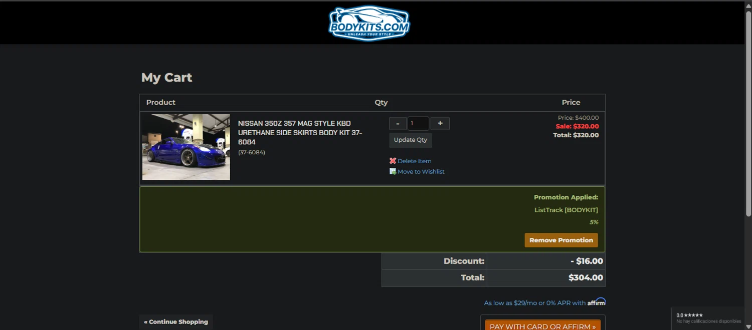 Body Kits promo code screenshot showing code bodykit applied at Body Kits checkout page. Uploaded by SimplyCodes community member Nicoletorres on May 2, 2025
