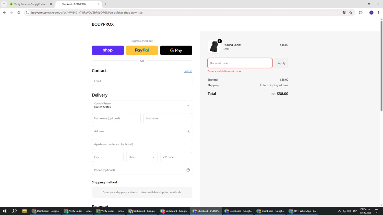 BODYPROX promo code screenshot showing code SPRING10 applied at BODYPROX checkout page. Uploaded by SimplyCodes community member AberthGotopo on Oct 17, 2025