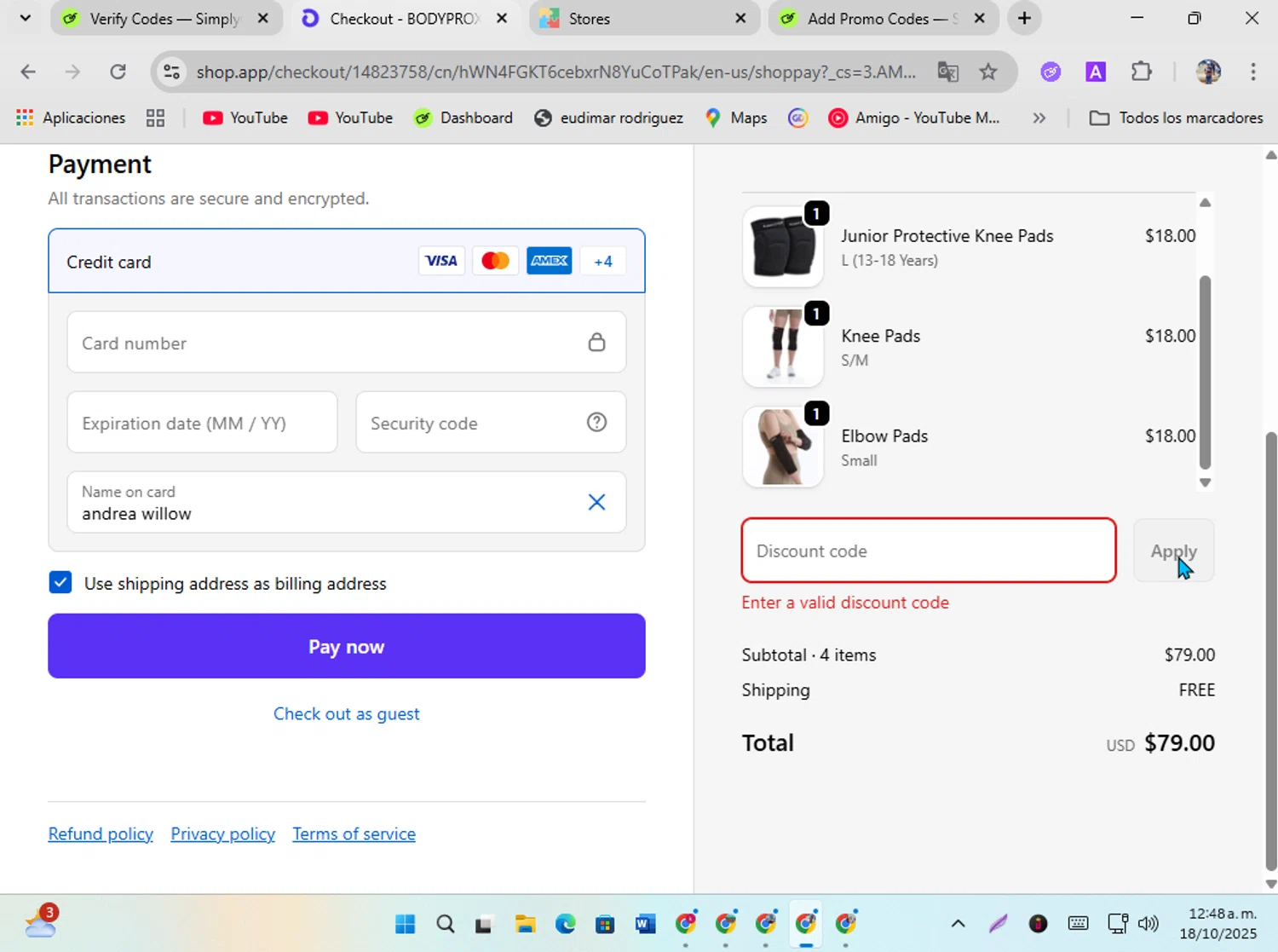 BODYPROX promo code screenshot showing code 20SHELBY19 applied at BODYPROX checkout page. Uploaded by SimplyCodes community member ShrewdSeeker5445 on Oct 18, 2025