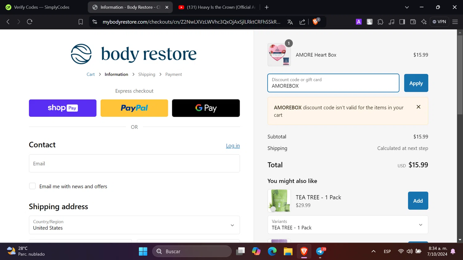 where to use BodyRestore promo code box