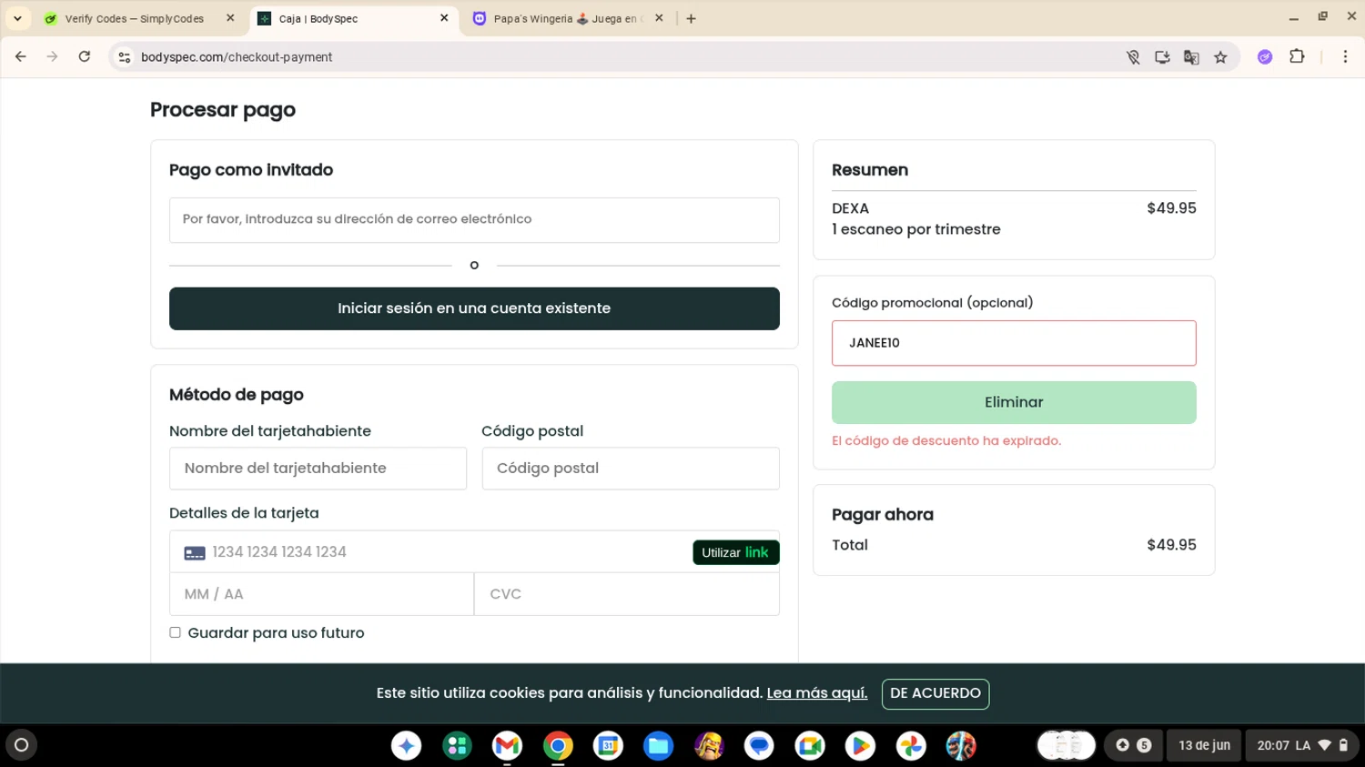 BodySpec promo code screenshot showing code JANEE10 applied at BodySpec checkout page. Uploaded by SimplyCodes community member AberthGotopo on Jun 14, 2025