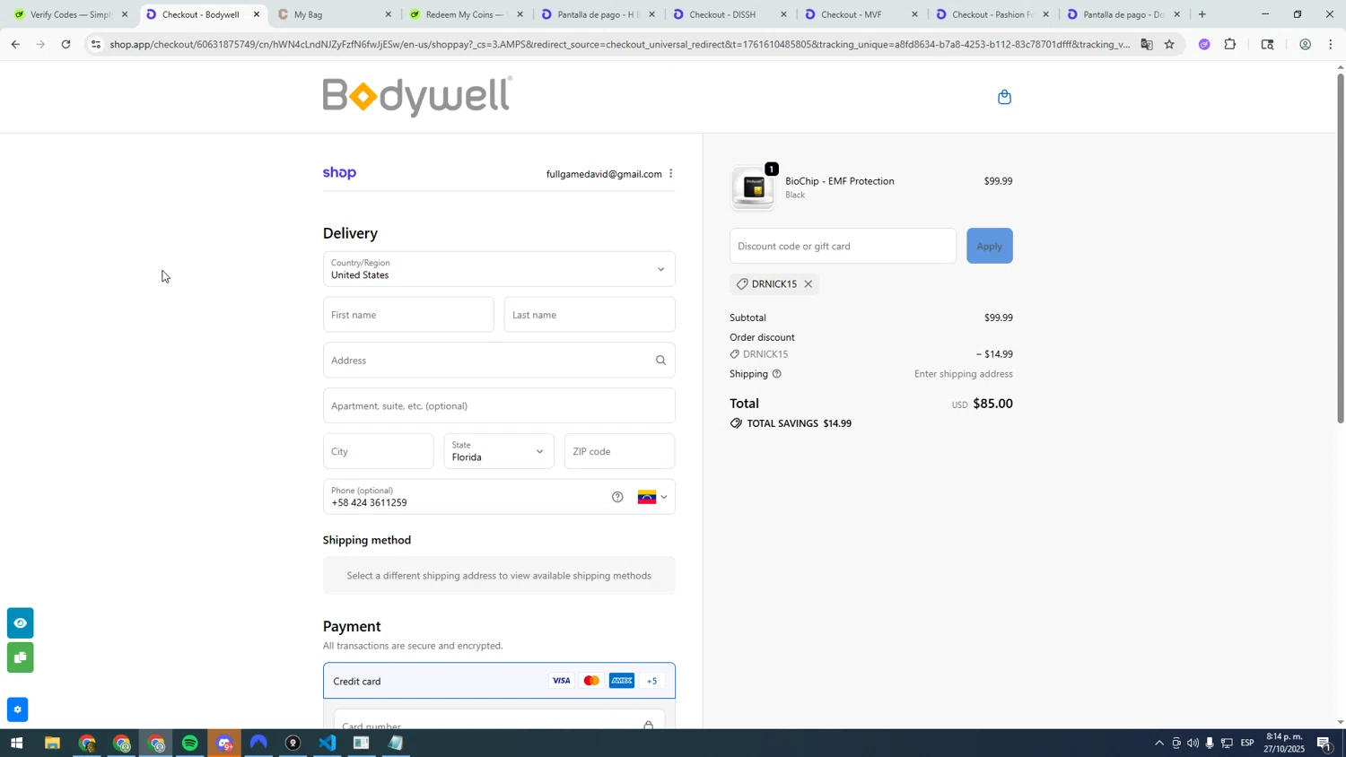 Bodywell discount code screenshot showing code DRNICK15 applied at Bodywell checkout page. Uploaded by SimplyCodes community member asdasdasd on Oct 28, 2025