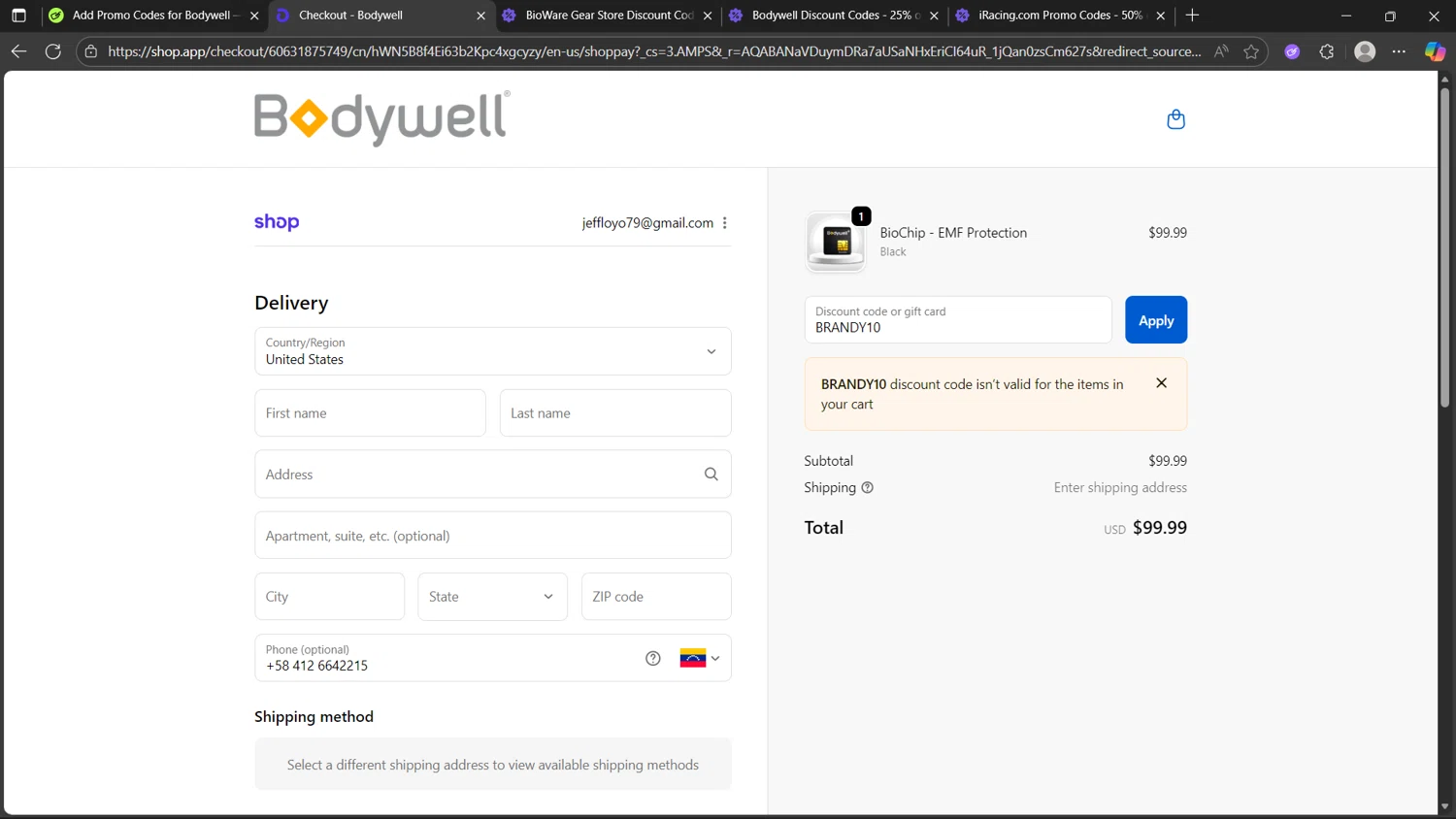 Bodywell discount code screenshot showing code BRANDY10 applied at Bodywell checkout page. Uploaded by SimplyCodes community member steve_jeff on Nov 11, 2025