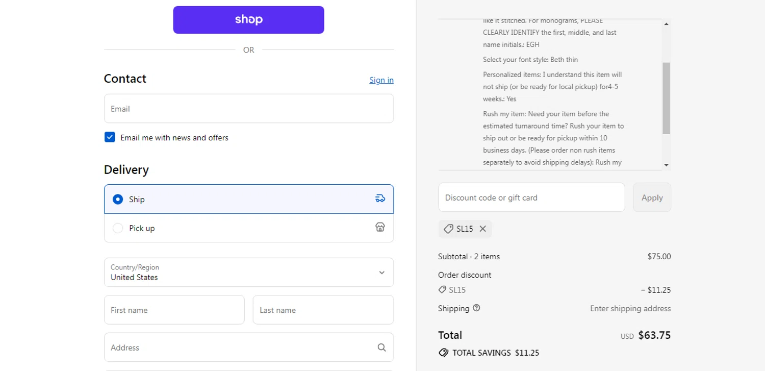Bogey and Byrd promo code screenshot showing code sl15 applied at Bogey and Byrd checkout page. Uploaded by SimplyCodes community member reinelysmalave on Sep 9, 2025