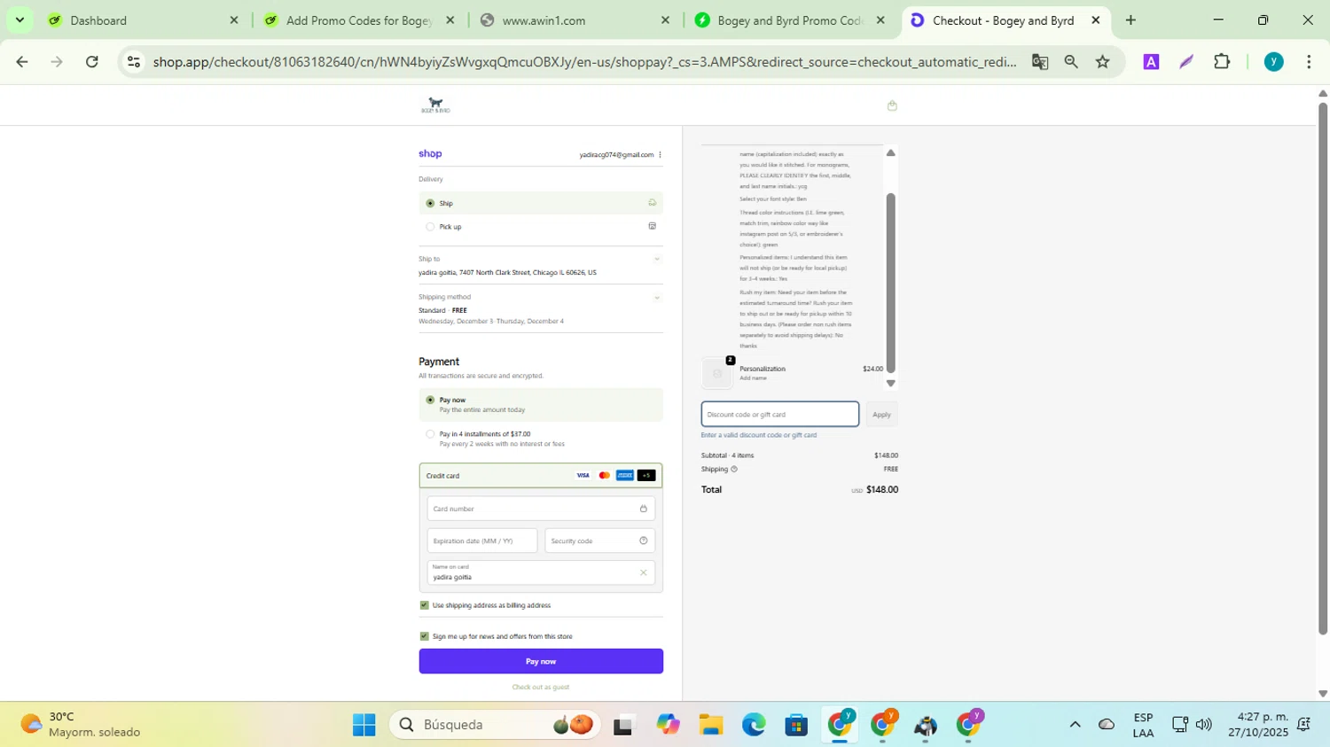 Bogey and Byrd promo code screenshot showing code MDW20 applied at Bogey and Byrd checkout page. Uploaded by SimplyCodes community member yadiracg074 on Oct 27, 2025