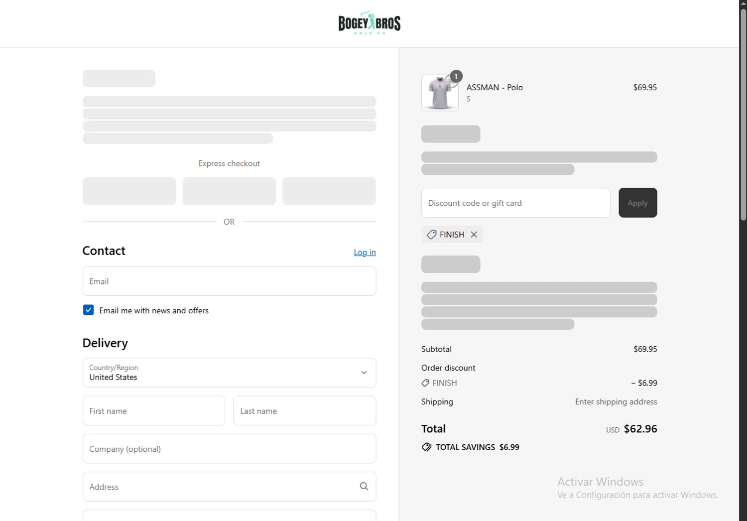 Bogey Bros discount code screenshot showing code FINISH applied at Bogey Bros checkout page. Uploaded by SimplyCodes community member VoucherRanger9105 on Aug 11, 2025