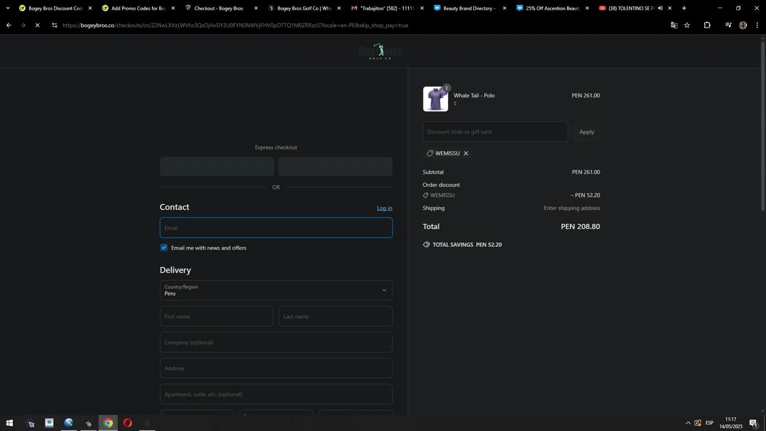 Bogey Bros discount code screenshot showing code WEMISSU applied at Bogey Bros checkout page. Uploaded by SimplyCodes community member MarcosAranguren on May 14, 2025