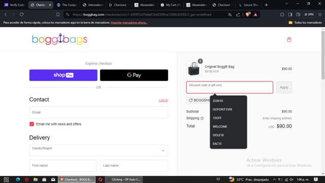 Bogg Bag checkout page showing Bogg Bag discount code box | Screenshot taken by SimplyCodes community member on Mar 4, 2024