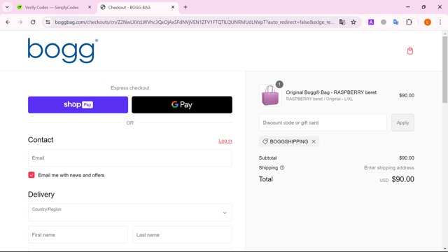 Bogg Bag checkout page showing Bogg Bag discount code box | Screenshot taken by SimplyCodes community member on Apr 29, 2024