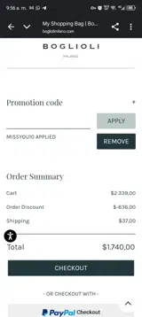 MISSYOU10 coupon verification screenshot
