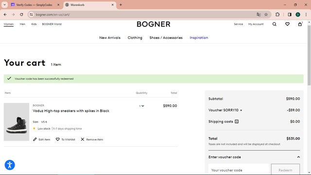 Bogner checkout page showing Bogner promo code box | Screenshot taken by SimplyCodes community member on Nov 8, 2023
