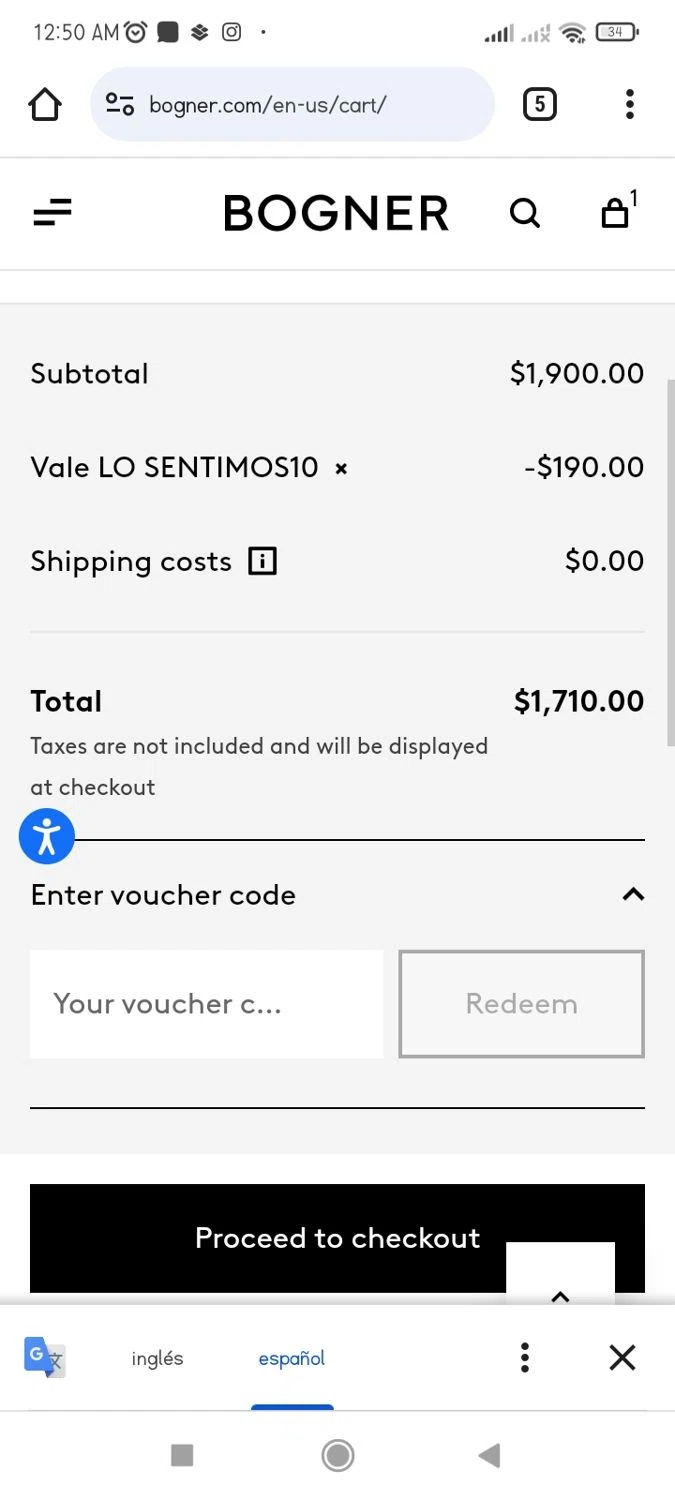 Bogner checkout page showing Bogner promo code box | Screenshot taken by SimplyCodes community member on Dec 5, 2023