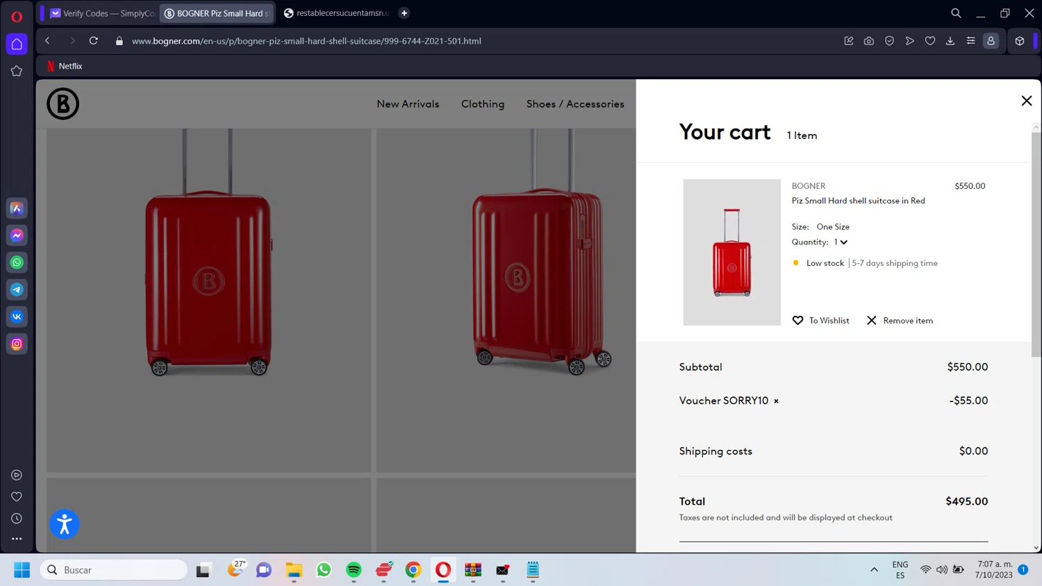 Bogner checkout page showing Bogner promo code box | Screenshot taken by SimplyCodes community member on Oct 7, 2023