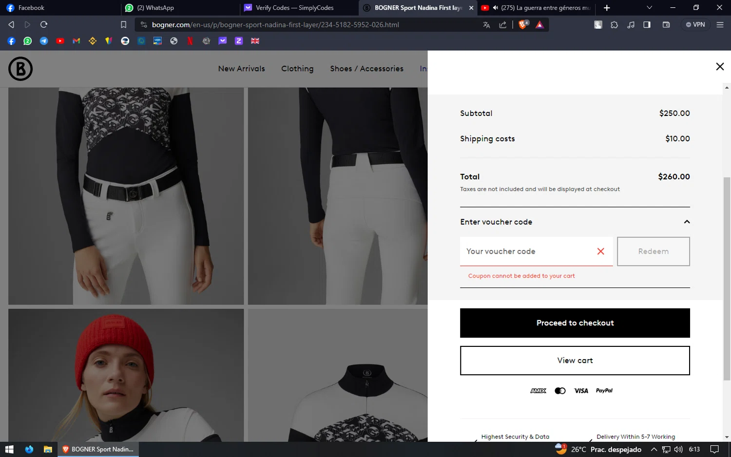 Bogner checkout page showing Bogner promo code box | Screenshot taken by SimplyCodes community member on Dec 5, 2023