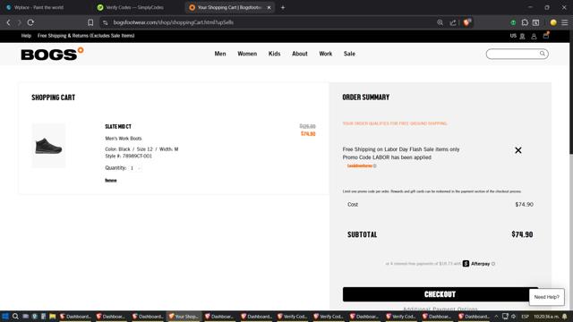 Bogs Footwear checkout page showing Bogs Footwear promo code box | Screenshot taken by SimplyCodes community member on Aug 29, 2025