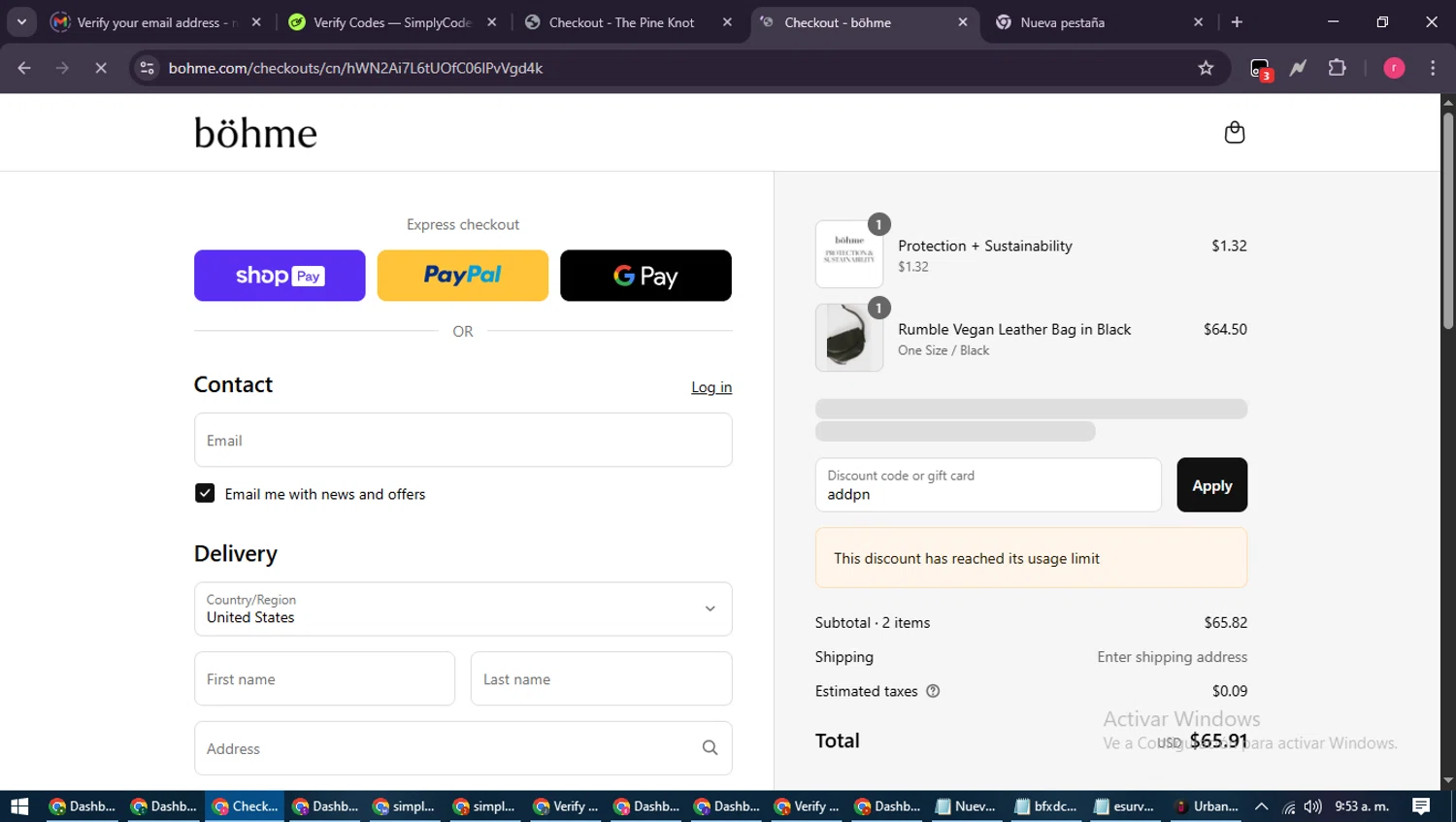 Bohme discount code screenshot showing code addpn applied at Bohme checkout page. Uploaded by SimplyCodes community member WisePro3739 on Aug 24, 2025