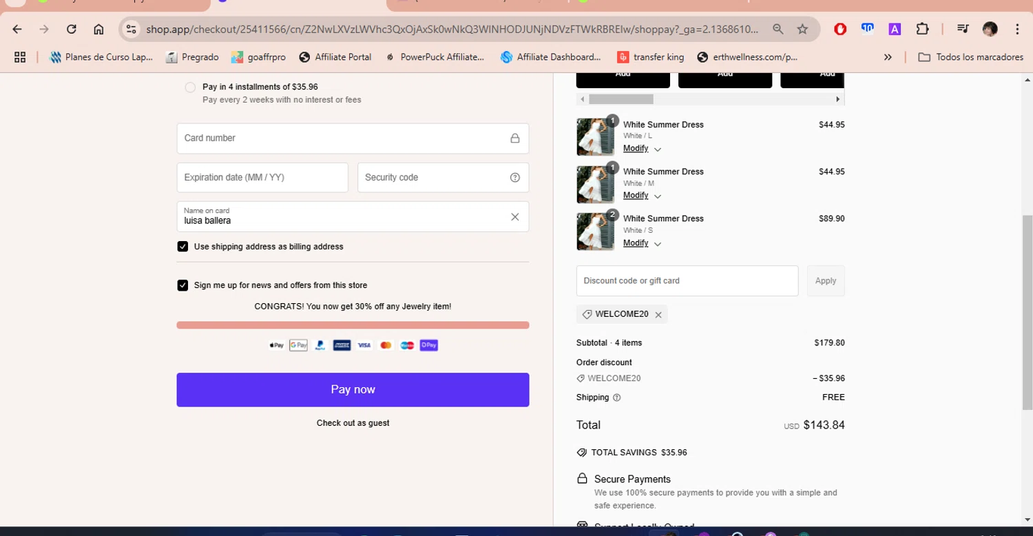 Boho Beach Hut coupon code screenshot showing code WELCOME20 applied at Boho Beach Hut checkout page. Uploaded by SimplyCodes community member luisaballera on Feb 13, 2025