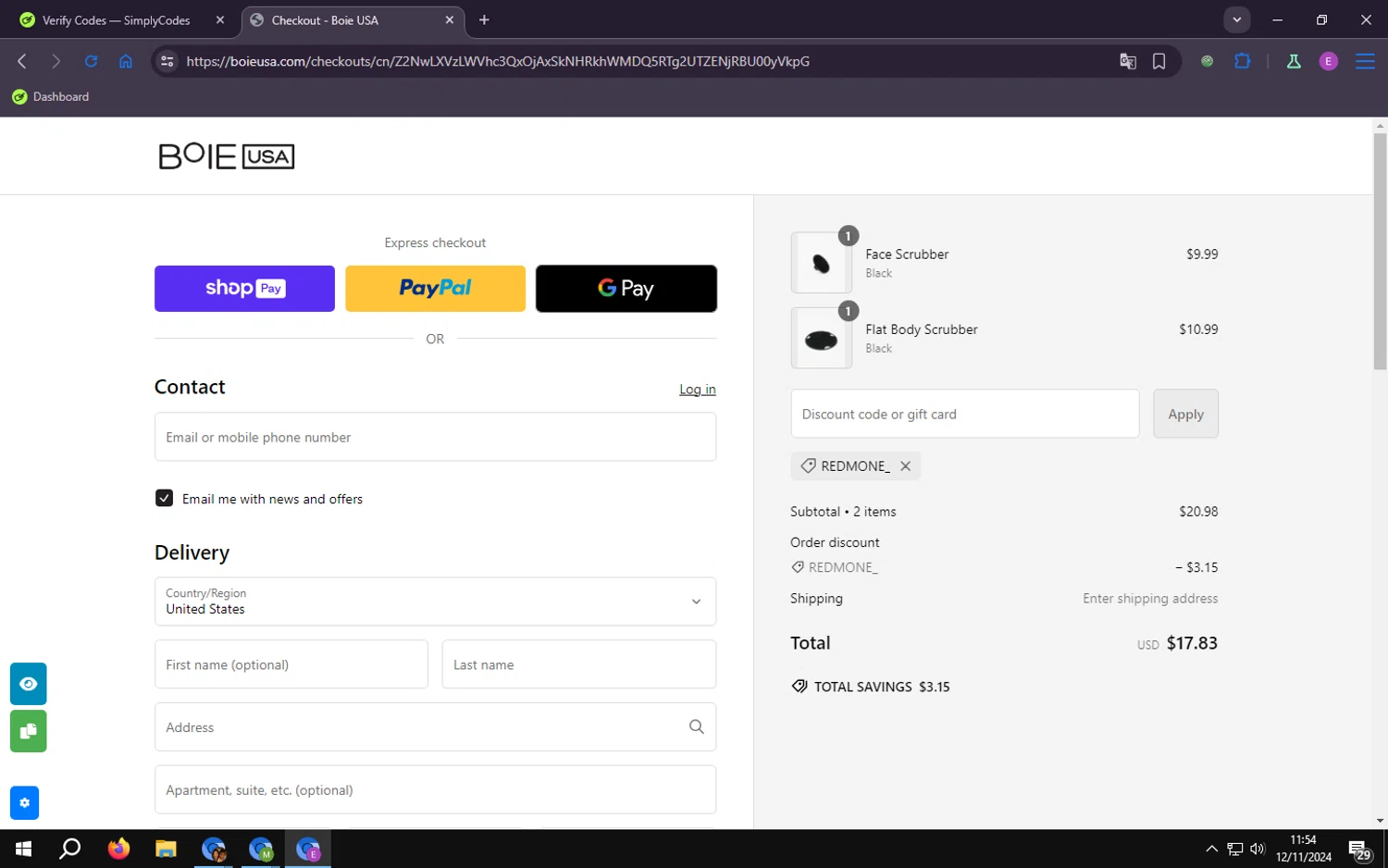 where to use Boie USA promo code box