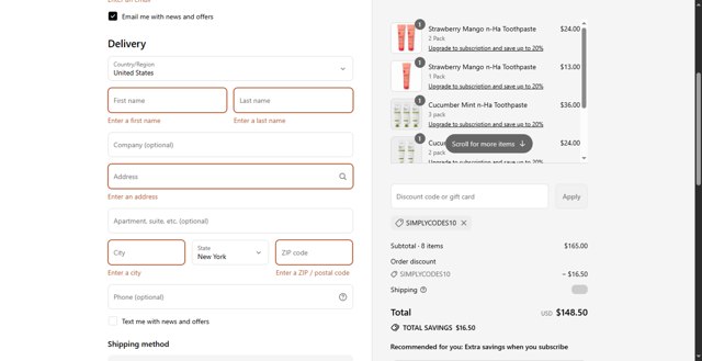 Boka checkout page showing Boka discount code box | Screenshot taken by SimplyCodes community member on Jul 28, 2025