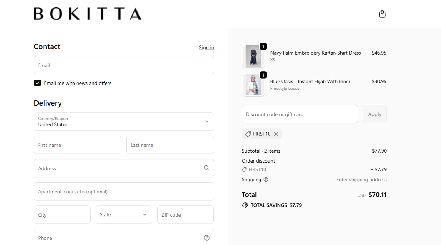 Bokitta checkout page showing Bokitta discount code box | Screenshot taken by SimplyCodes community member on Feb 18, 2026