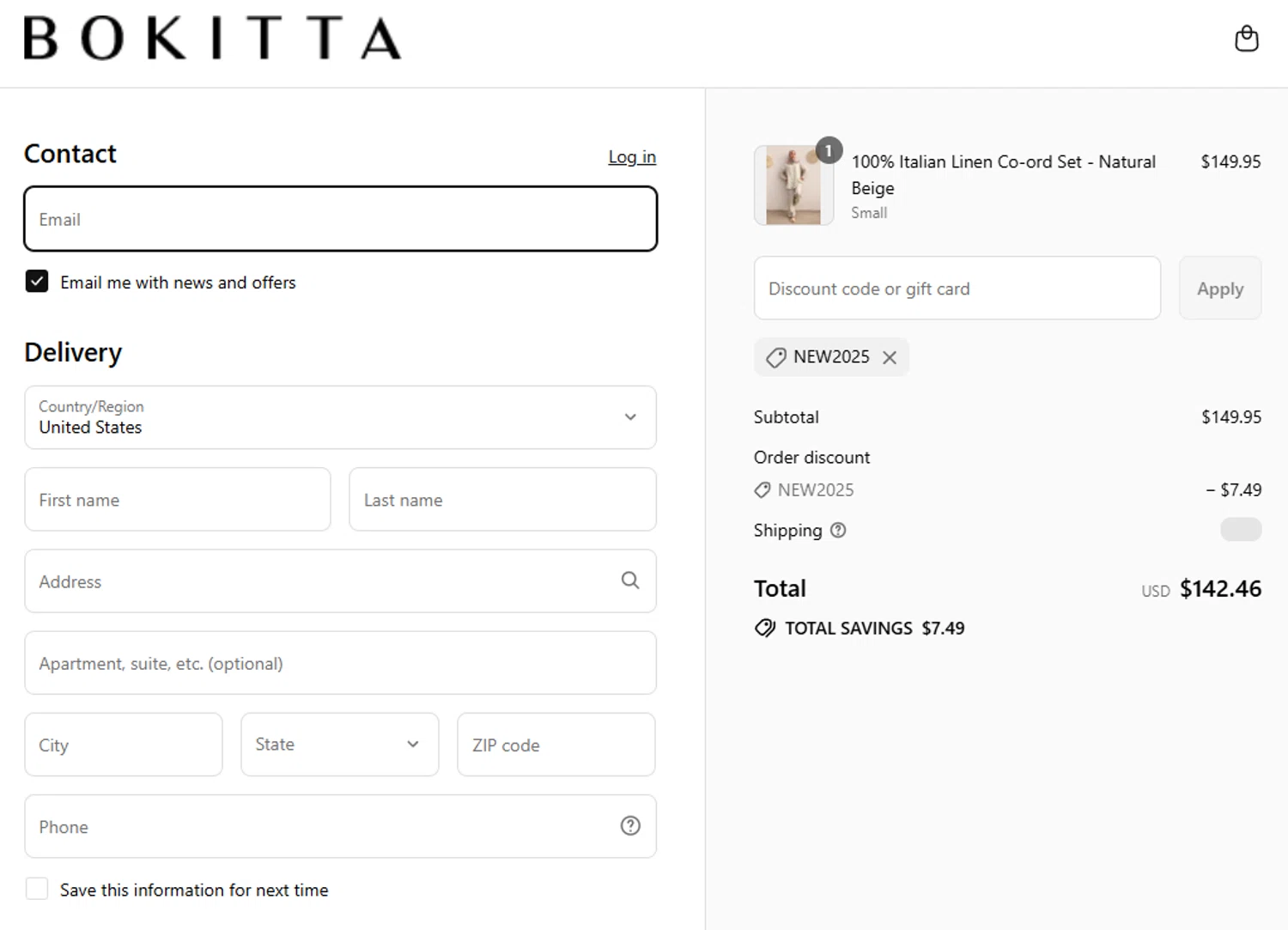 Bokitta discount code screenshot showing code NEW2025 applied at Bokitta checkout page. Uploaded by SimplyCodes community member GoldEagle5421 on Aug 2, 2025