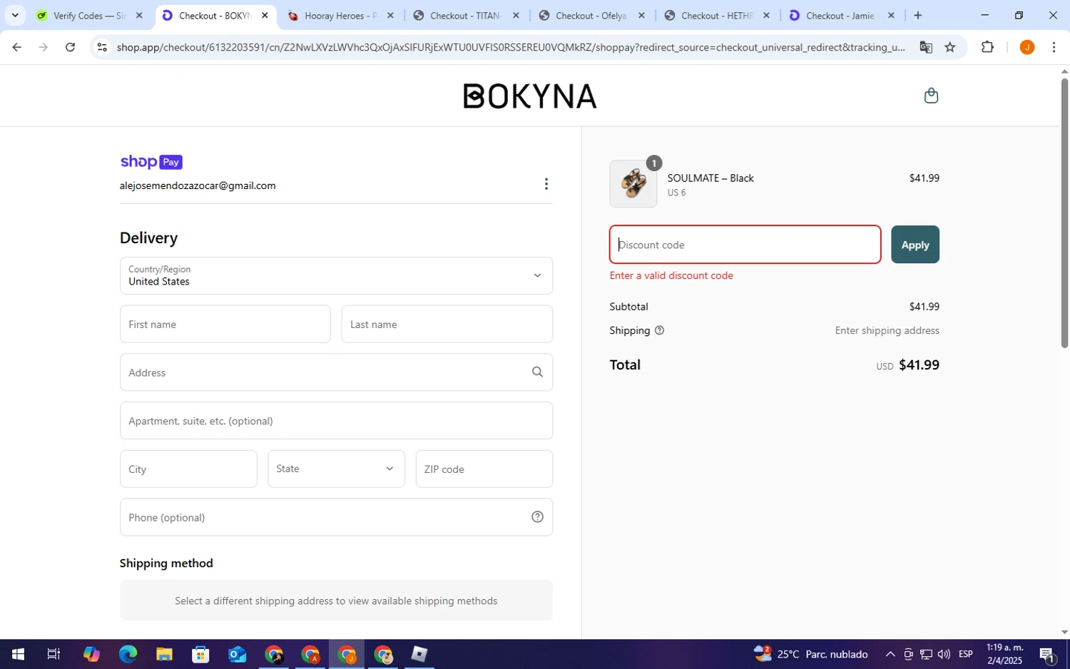Bokyna discount code screenshot showing code WOMENSDAY20 applied at Bokyna checkout page. Uploaded by SimplyCodes community member TheCreature on Apr 2, 2025