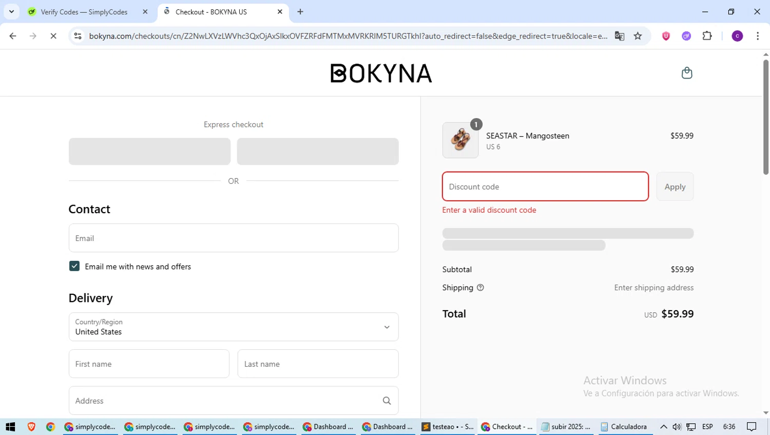 Bokyna discount code screenshot showing code ELEVATE20 applied at Bokyna checkout page. Uploaded by SimplyCodes community member SavingsWarden1053 on Jun 18, 2025