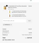 SKINQUIZ15 coupon verification screenshot