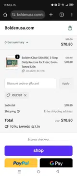JOLLY20 coupon verification screenshot