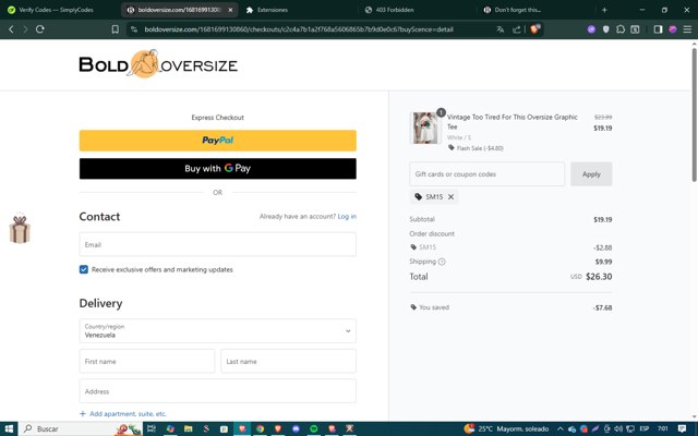 BOLDOVERSIZE checkout page showing BOLDOVERSIZE promo code box | Screenshot taken by SimplyCodes community member on Aug 2, 2025