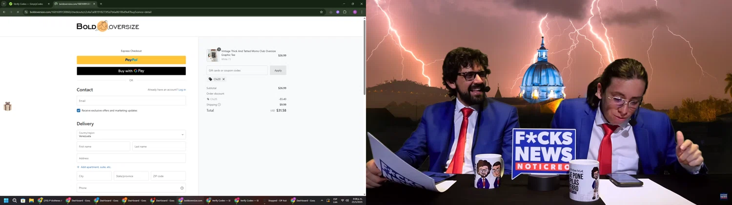 BOLDOVERSIZE promo code screenshot showing code CHI20 applied at BOLDOVERSIZE checkout page. Uploaded by SimplyCodes community member RoyalSentinel4577 on May 24, 2025