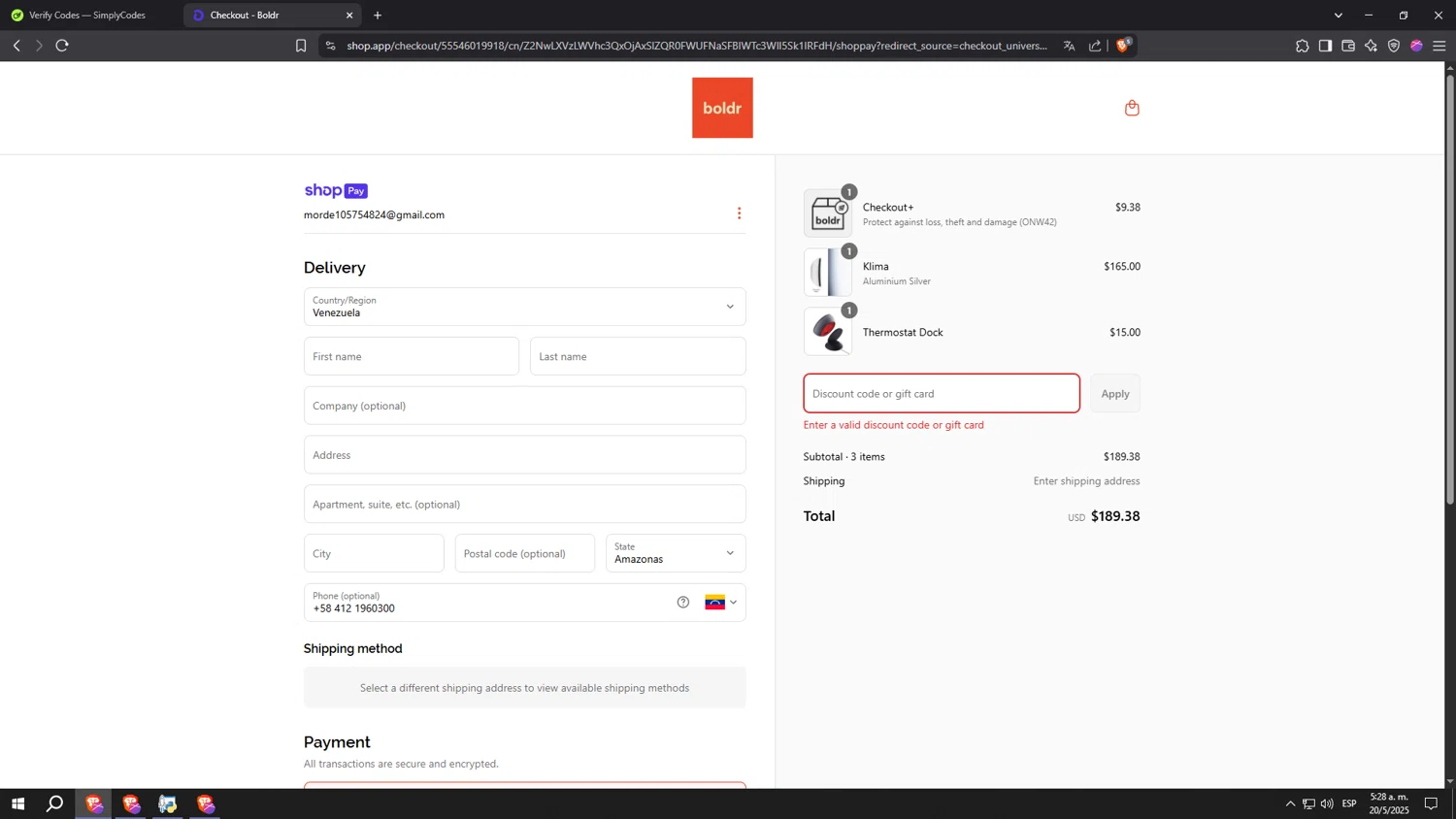 BOLDR Home promo code screenshot showing code maxtopvalue applied at BOLDR Home checkout page. Uploaded by SimplyCodes community member aaaaaaaaaaaaaaaaaaaaa on May 20, 2025
