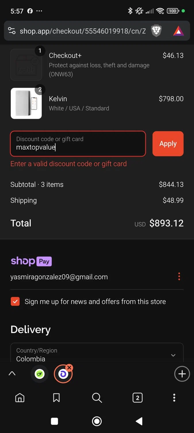 BOLDR Home promo code screenshot showing code maxtopvalue applied at BOLDR Home checkout page. Uploaded by SimplyCodes community member Mirian on May 20, 2025