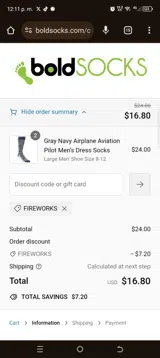 fireworks coupon verification screenshot