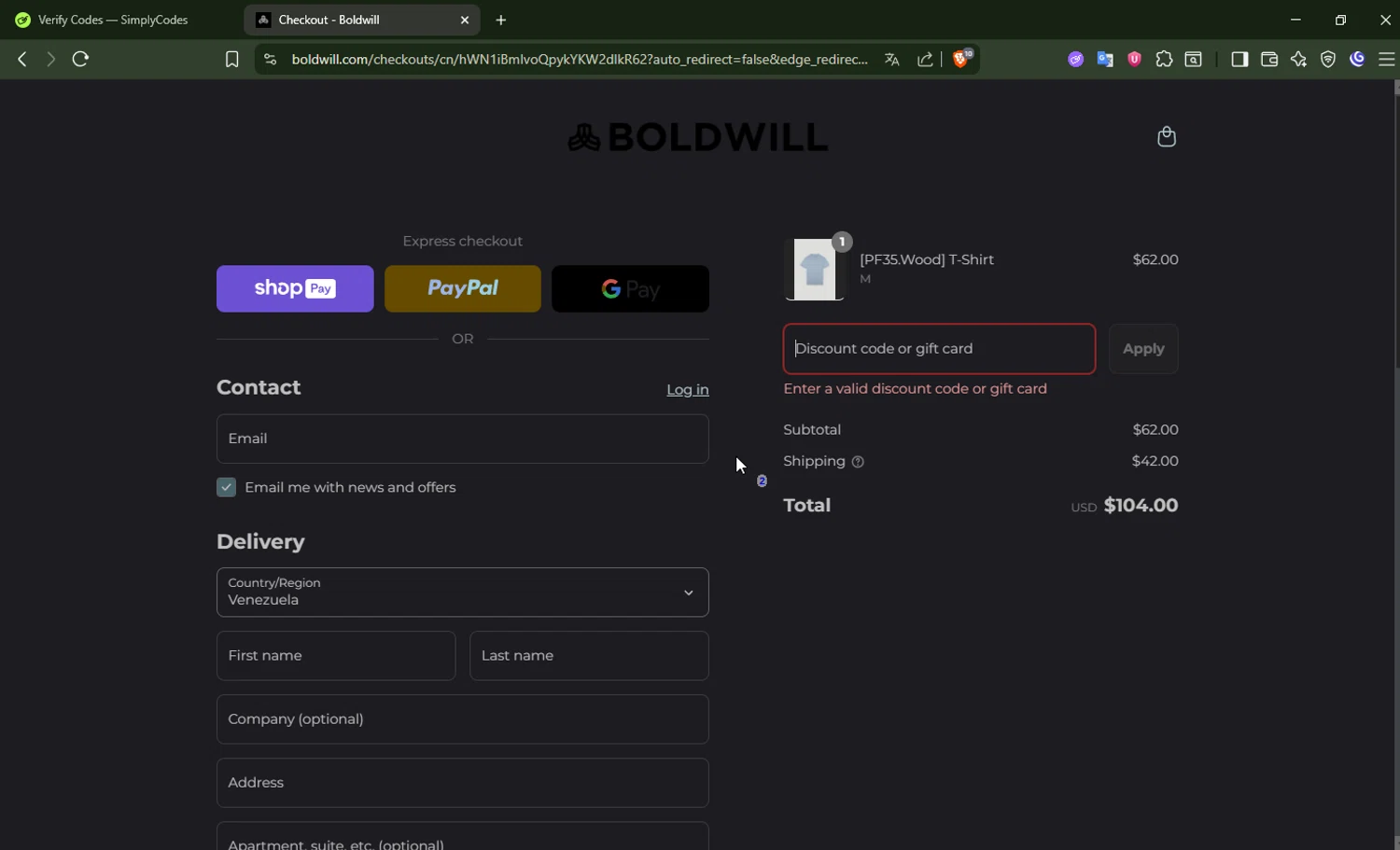 Boldwill promo code screenshot showing code TANNERSPEED10 applied at Boldwill checkout page. Uploaded by SimplyCodes community member DrossRotzank on Aug 12, 2025