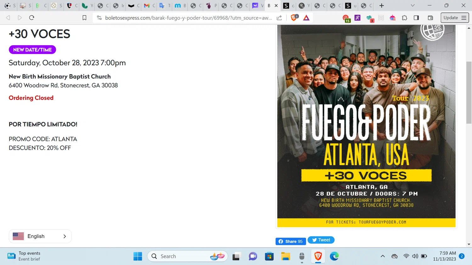 BoletosExpress checkout page showing BoletosExpress promo code box | Screenshot taken by SimplyCodes community member on Nov 13, 2023