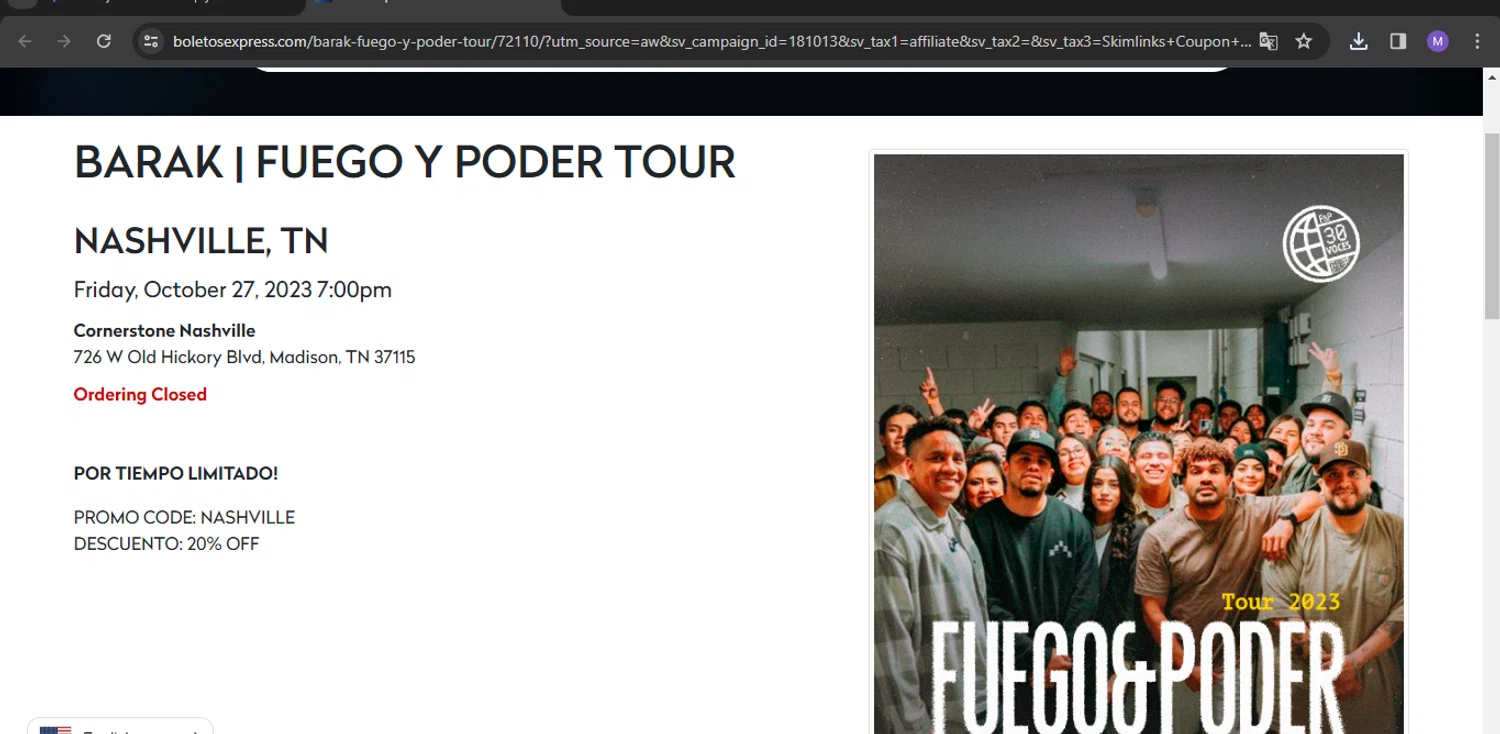 BoletosExpress checkout page showing BoletosExpress promo code box | Screenshot taken by SimplyCodes community member on Jan 10, 2024