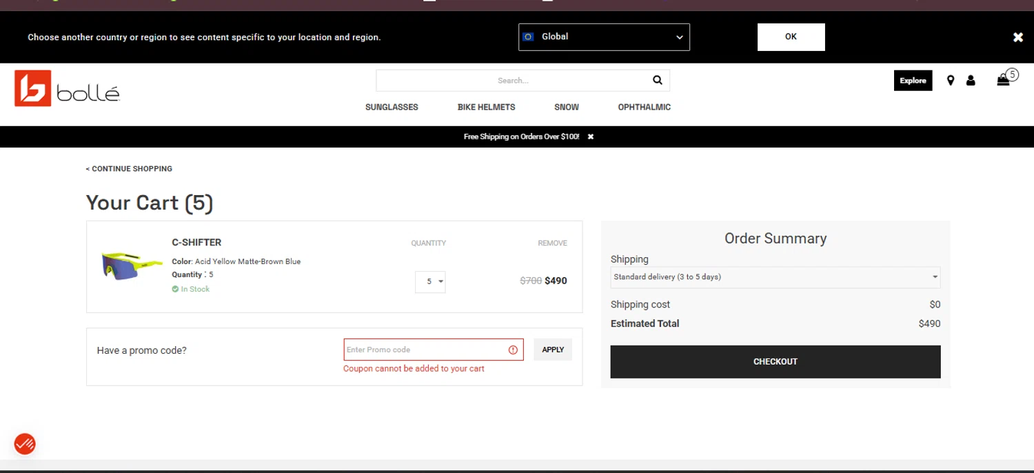 Bolle promo code screenshot showing code HONEY15 applied at Bolle checkout page. Uploaded by SimplyCodes community member RebatePhoenix6042 on Apr 9, 2025