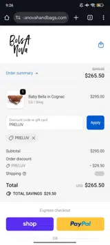 PRELUV coupon verification screenshot