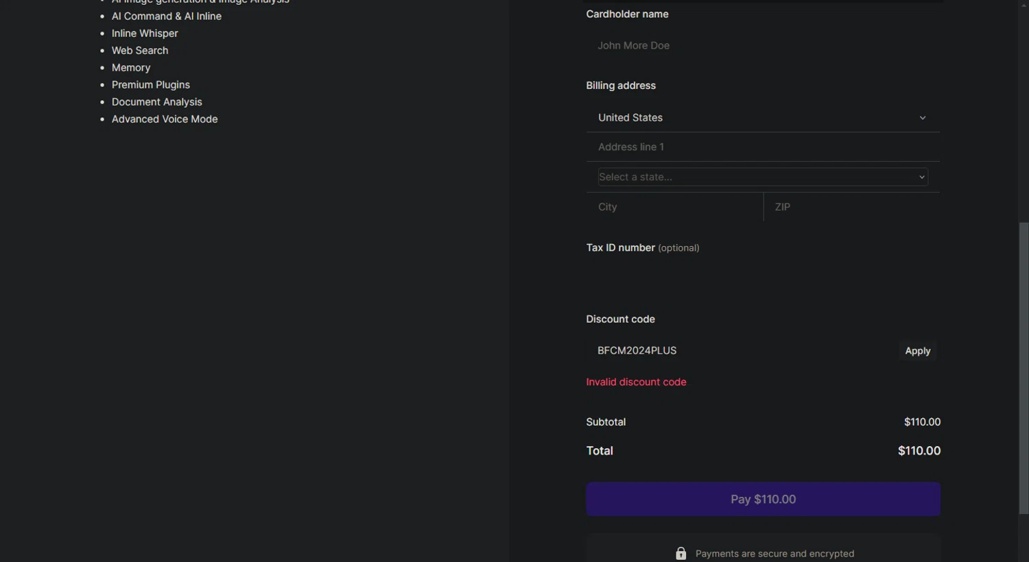 BoltAI discount code screenshot showing code BFCM2024PLUS applied at BoltAI checkout page. Uploaded by SimplyCodes community member CrownExpert4084 on Jan 28, 2025