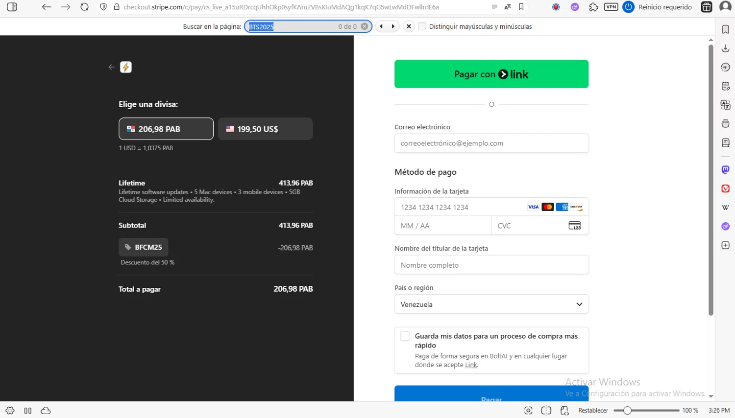 BoltAI discount code screenshot showing code BTS2025 applied at BoltAI checkout page. Uploaded by SimplyCodes community member luissilva2 on Dec 3, 2025