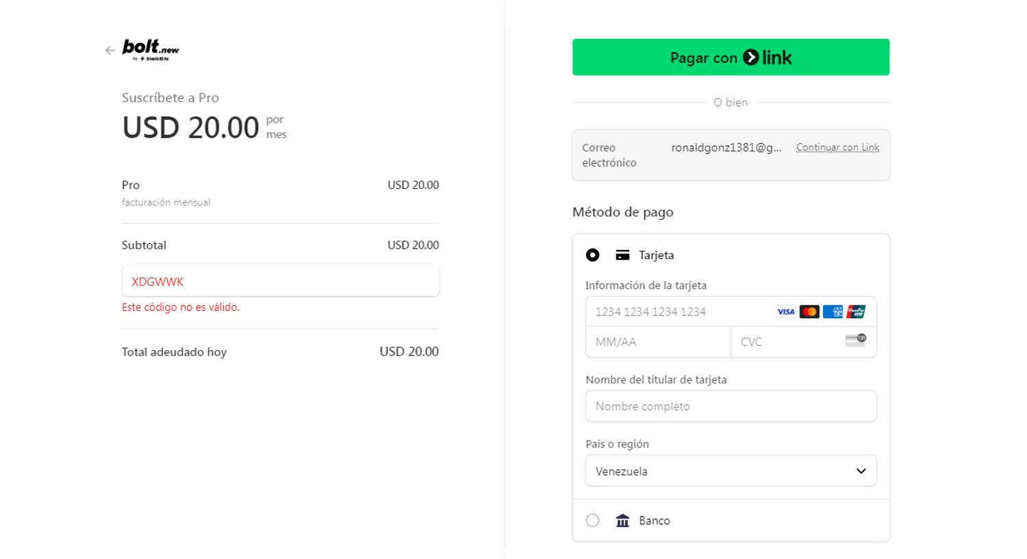 Bolt.new promo code screenshot showing code xdgwwk applied at Bolt.new checkout page. Uploaded by SimplyCodes community member CleverAdmiral7613 on Jul 21, 2025