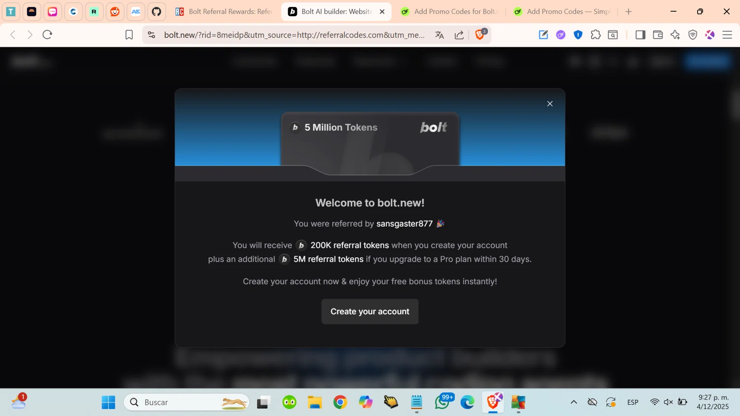 Bolt.new promo code screenshot showing code 8meidp applied at Bolt.new checkout page. Uploaded by SimplyCodes community member cosita on Dec 5, 2025
