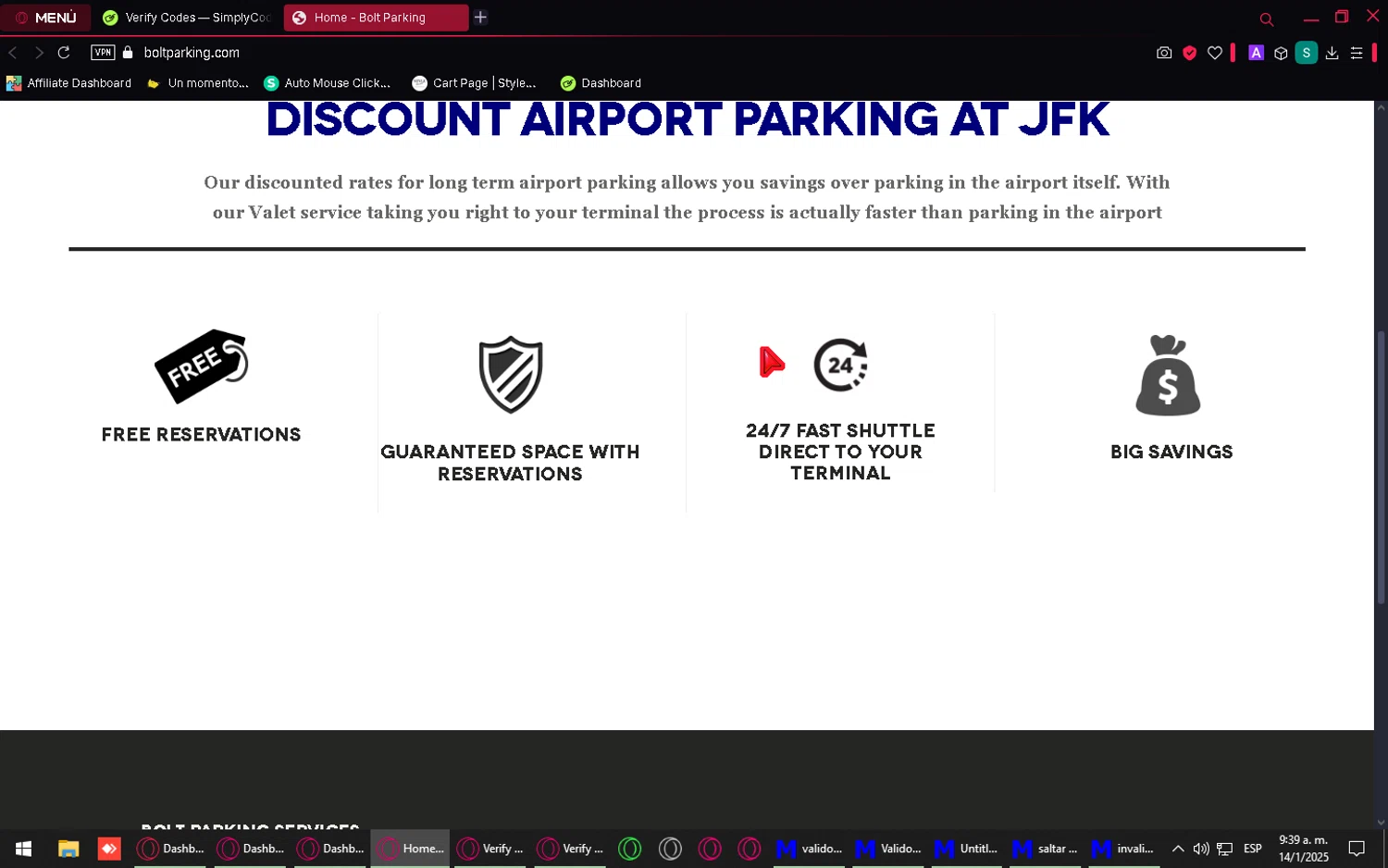 Bolt Parking promo code screenshot showing code SAVE30 applied at Bolt Parking checkout page. Uploaded by SimplyCodes community member Purureche_en_banda on Jan 14, 2025