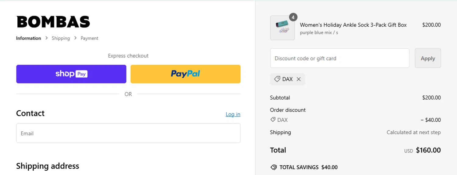 where to use Bombas promo code box