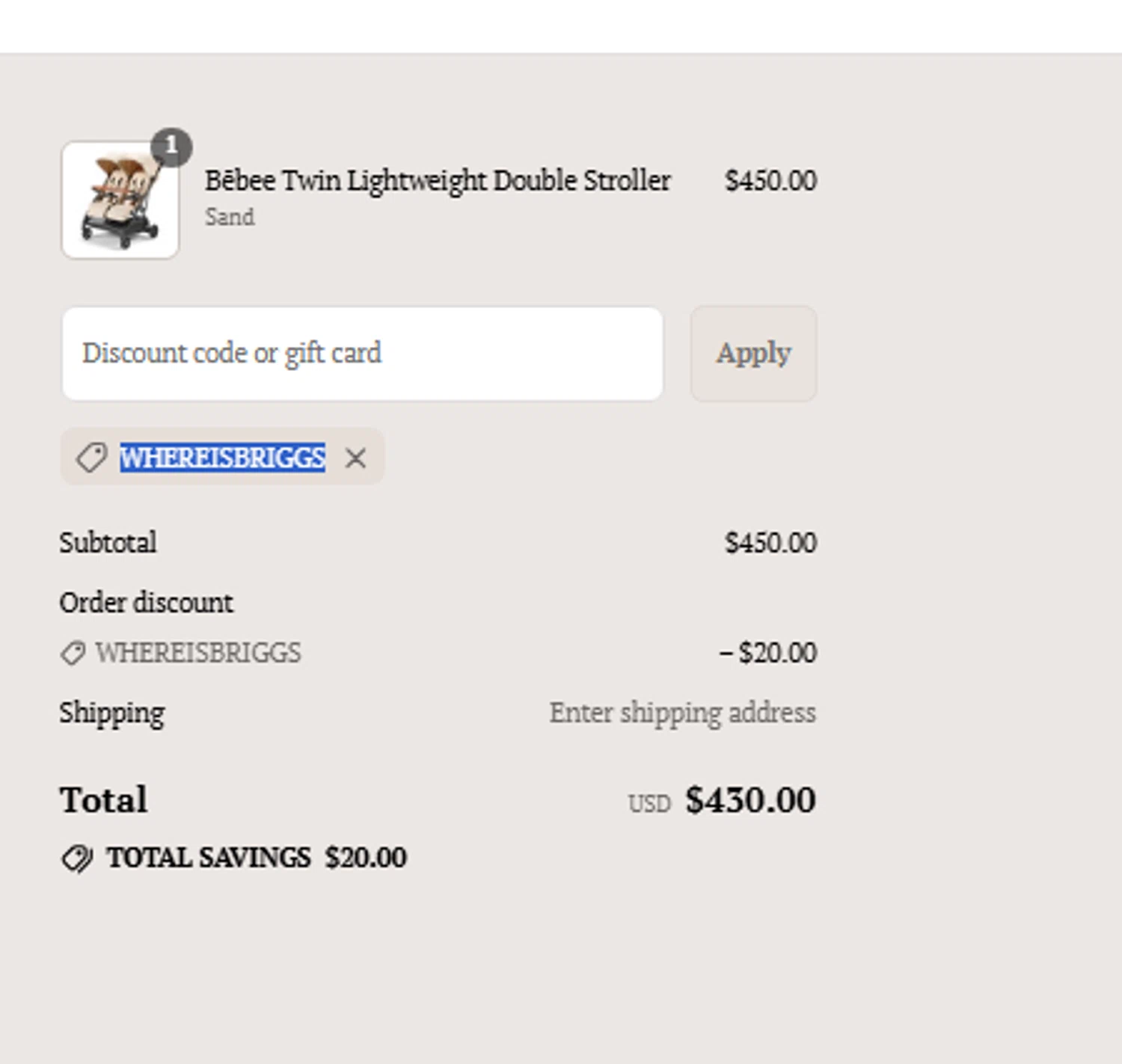 Bombi Gear discount code screenshot showing code whereisbriggs applied at Bombi Gear checkout page. Uploaded by SimplyCodes community member fjkdjkldsf on Sep 10, 2025