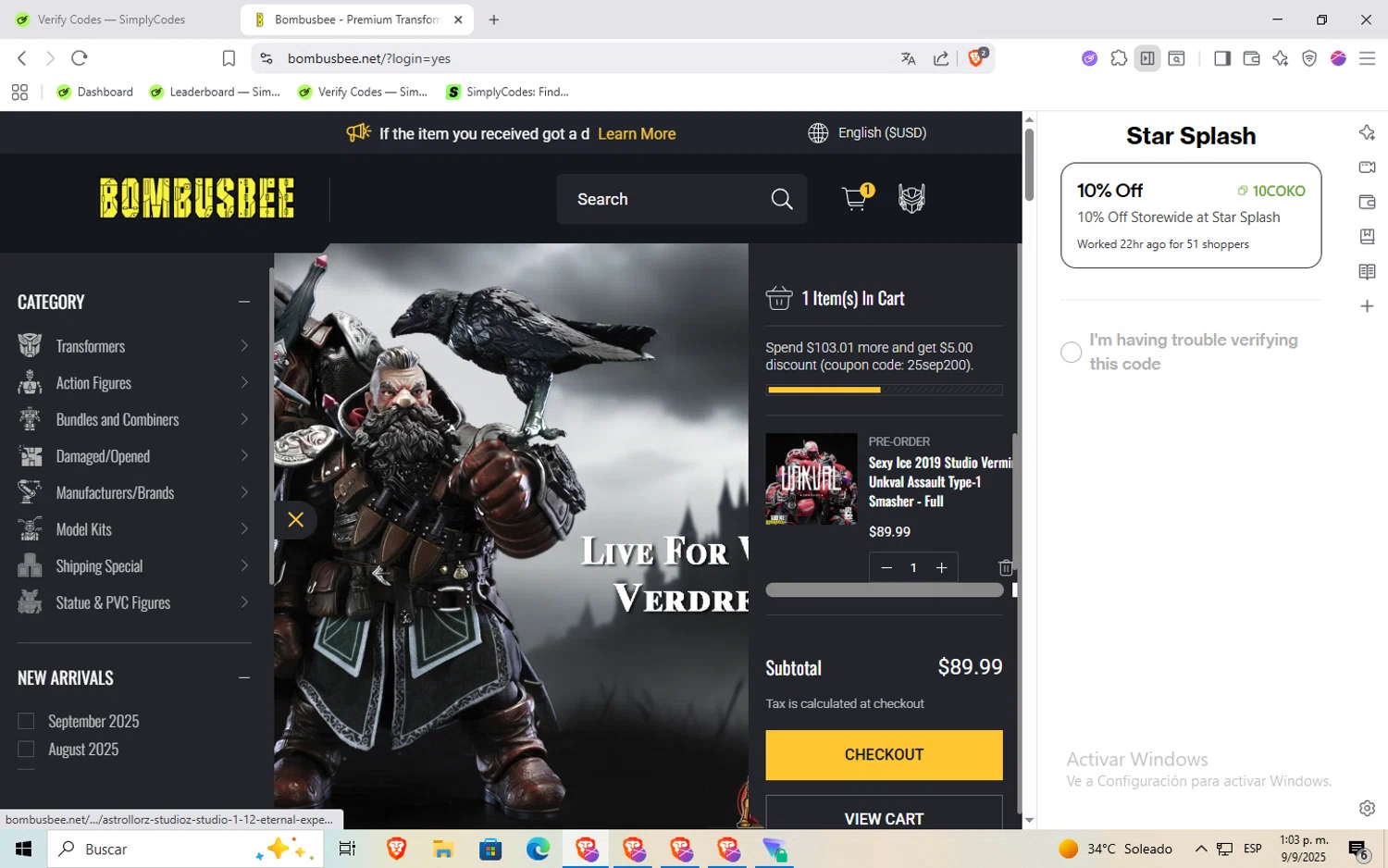 Bombusbee promo code screenshot showing code 25aug200 applied at Bombusbee checkout page. Uploaded by SimplyCodes community member Rayyyyyy on Sep 9, 2025