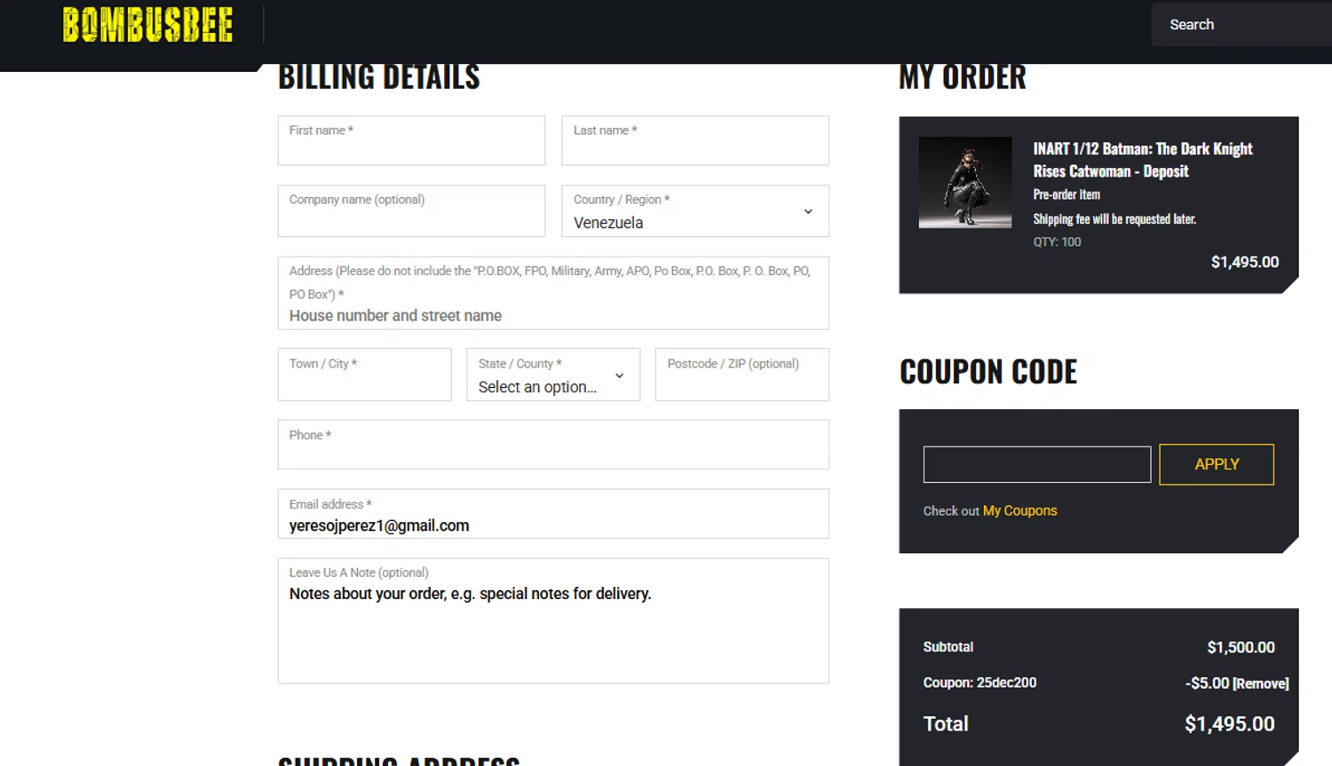 Bombusbee promo code screenshot showing code 25dec200 applied at Bombusbee checkout page. Uploaded by SimplyCodes community member Loki_Odinson on Dec 1, 2025